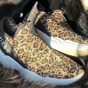 Guess Leopard Print Slip-On Athletic Sneakers - Brown Black